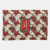 Chic Holiday Kitchen Towel Custom Name Red Green Geschirrtuch (Horizontal)
