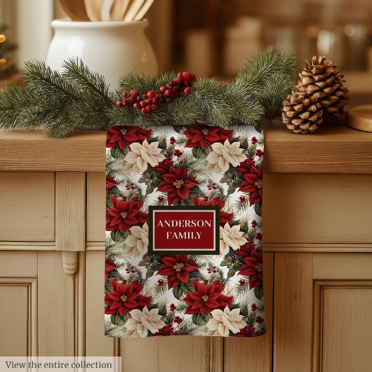 Chic Holiday Kitchen Towel Custom Name Red Green Geschirrtuch