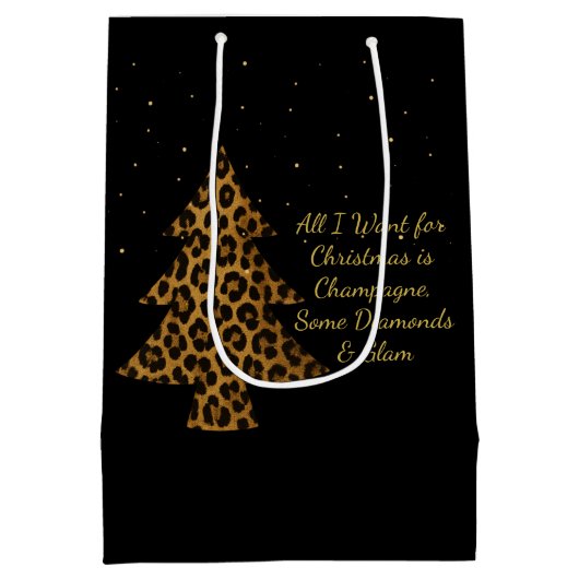 Chic Holiday Leopard Tree Design Mittlere Geschenktüte (Rückseite)