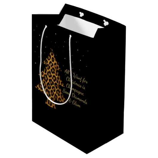 Chic Holiday Leopard Tree Design Mittlere Geschenktüte (Rückseite Schrägansicht)