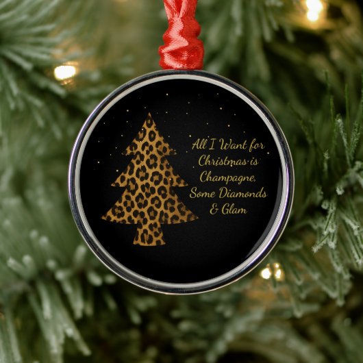 Chic Holiday Leopard Tree Design Ornament Aus Metall (Baum)