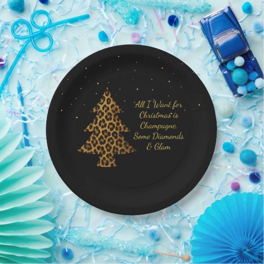 Chic Holiday Leopard Tree Design Pappteller (Party)