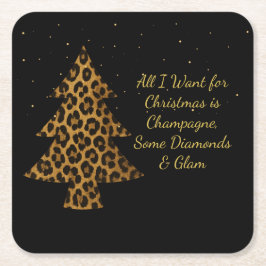 Chic Holiday Leopard Tree Design Rechteckiger Pappuntersetzer