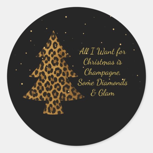 Chic Holiday Leopard Tree Design Runder Aufkleber (Vorderseite)