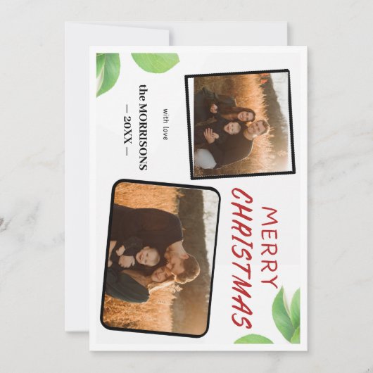 Chic Holly Berries Frohe Weihnachten 2 Foto-Karte (Vorderseite)