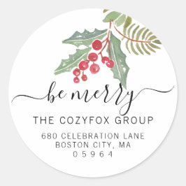 Chic Holly Berry Address Runder Aufkleber