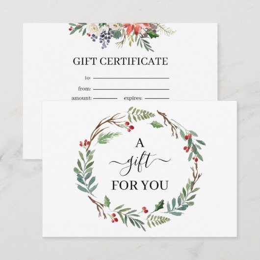 Chic Holly Berry & Blätter Gutschein (Vorne/Hinten)