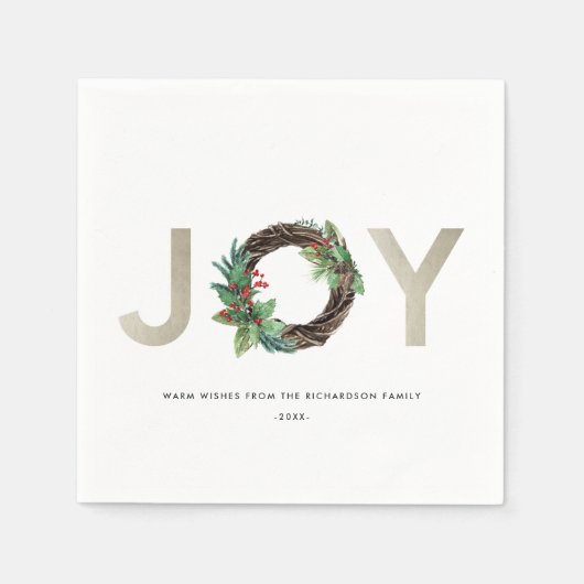CHIC HOLLY BERRY GREEN SILVER JOY WREATH CHRISTMAS SERVIETTE (Vorderseite)