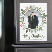 Chic Holly Christmas Wreath Foto Magnet Card