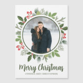 Chic Holly Christmas Wreath Foto Magnet Card (Vorderseite)