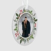 Chic Holly Wreath 2 Sided Couple Photo Christmas Ornament (Vorderseite)