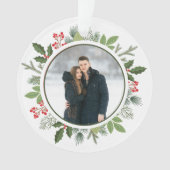 Chic Holly Wreath 2 Sided Couple Photo Christmas Ornament (Vorderseite)