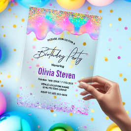 Chic holografische Einhorn-Tropfen Geburtstagsmono Acryleinladungen