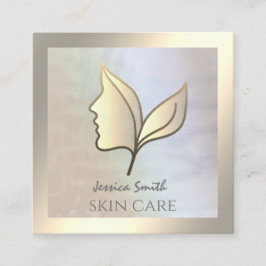 Chic holografische elegante Mädchen Gesicht Blätte Quadratische Visitenkarte