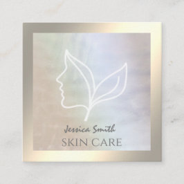 Chic holografische elegante Mädchen Gesicht Blätte Quadratische Visitenkarte