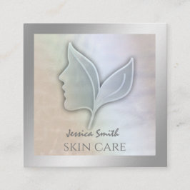 Chic holografische elegante Mädchen Gesicht Blätte Quadratische Visitenkarte