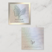 Chic holografische elegante Mädchen Gesicht Blätte Quadratische Visitenkarte (Vorne/Hinten)