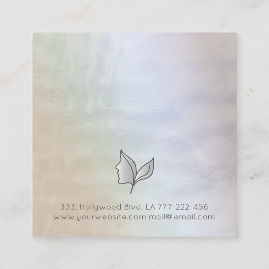 Chic holografische elegante Mädchen Gesicht Blätte Quadratische Visitenkarte (Rückseite)