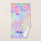 Chic holografisches Einhorn-Tropf-Glitzer-Monogram Badhandtuch Set (Handtuch)