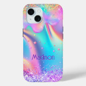Chic holografisches Einhorn-Tropf-Glitzer-Monogram Case-Mate iPhone Hülle (Rückseite)