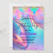 Chic holografisches Einhorn-Tropf-Glitzer-Monogram Einladung (Vorderseite)