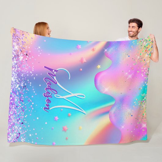 Chic holografisches Einhorn-Tropf-Glitzer-Monogram Fleecedecke (Beispiel)