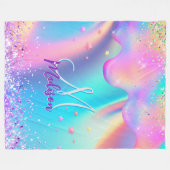 Chic holografisches Einhorn-Tropf-Glitzer-Monogram Fleecedecke (Vorderseite (Horizontal))
