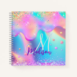 Chic holografisches Einhorn-Tropf-Glitzer-Monogram Notizblock