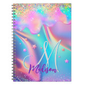 Chic holografisches Einhorn-Tropf-Glitzer-Monogram Notizblock (Vorderseite)