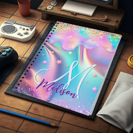 Chic holografisches Einhorn-Tropf-Glitzer-Monogram Notizblock