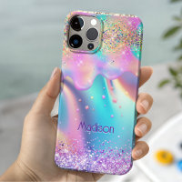 Chic holografisches Einhorn tropft Glitter Monogra