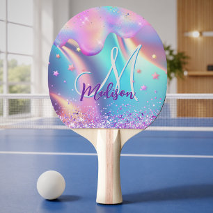 Chic holografisches Einhorn tropft Glitter Monogra Tischtennis Schläger