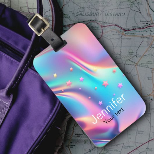 Chic holografisches Einhornsternmonogramm Gepäckanhänger