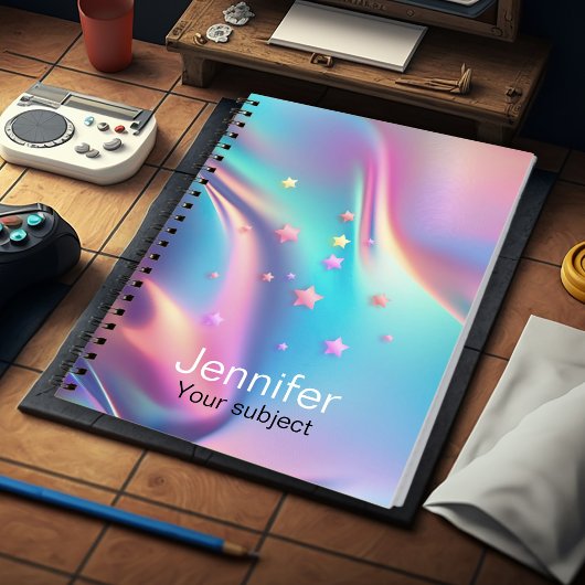Chic holografisches Einhornsternmonogramm Notizblock