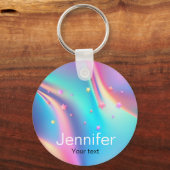 Chic holografisches Einhornsternmonogramm Schlüsselanhänger (Rückseite)