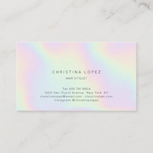 Chic holografisches Regenbogen-Einhornhaarskript Visitenkarte (Rückseite)