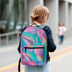 Chic holografisches Tropfen Glitzer Monogramm Bedruckter Rucksack