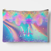 Chic holografisches Tropfen Glitzer Monogramm Zubehörtasche (Vorderseite)