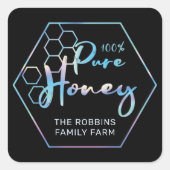 Chic Holographic 100% Pure Honey Jar Labels Quadratischer Aufkleber (Vorderseite)