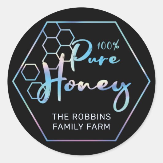 Chic Holographic 100% Pure Honey Jar Labels Runder Aufkleber (Vorderseite)