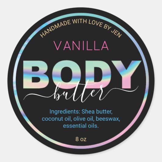 Chic Holographic Handmade Body Butter Labels Runder Aufkleber (Vorderseite)