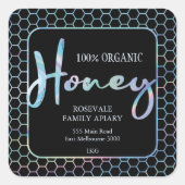 Chic Holographic Honeycomb Honey Apiary Label Quadratischer Aufkleber (Vorderseite)