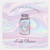 Chic Holographic Magic Intention Candles Label Quadratischer Aufkleber (Vorderseite)