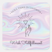 Chic Holographic Magic Intention Candles Label Quadratischer Aufkleber (Vorderseite)