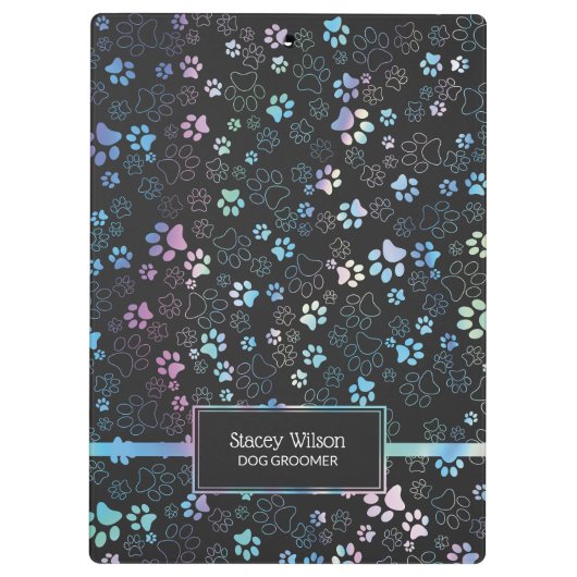 Chic Holographic Paw Print Pattern Klemmbrett (Rückseite)