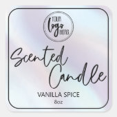 Chic Holographic Pearl Background Your Logo Candle Quadratischer Aufkleber (Vorderseite)
