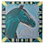 Chic Horse Head Türkis Aquamarin Blue Mix und Gelb Fliese (Vorderseite)
