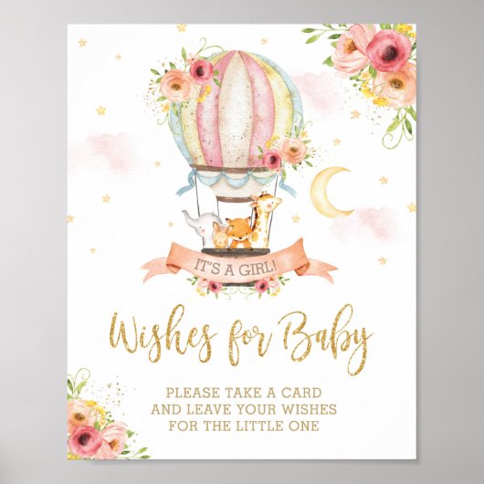 Chic Hot Air Ballon Niedliche Tiere Wünsche für Ba Poster (Vorne)