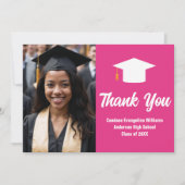 Chic Hot Pink Abschluss Foto Custom Vielen Dank Dankeskarte (Vorderseite)