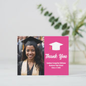 Chic Hot Pink Abschluss Foto Custom Vielen Dank Postkarte (Stehend Vorderseite)